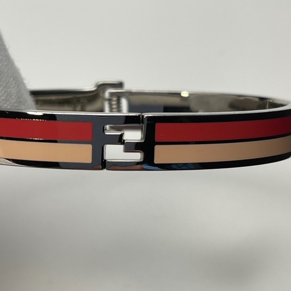 Fendi Fendista Bicolor Pink Enamel Silver Tone Bangle w/ FF Motif - Preowned - Picture 1 of 11